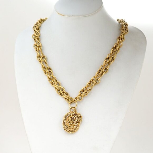 CHANEL CC Logos Coin Charm Double Chain Long Necklace 31" Gold Tone Auth - Picture 2 of 5